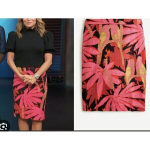 J.Crew Womens Grasscloth Pencil Skirt Palm Print Black Pink Multi Color 6P NWOT